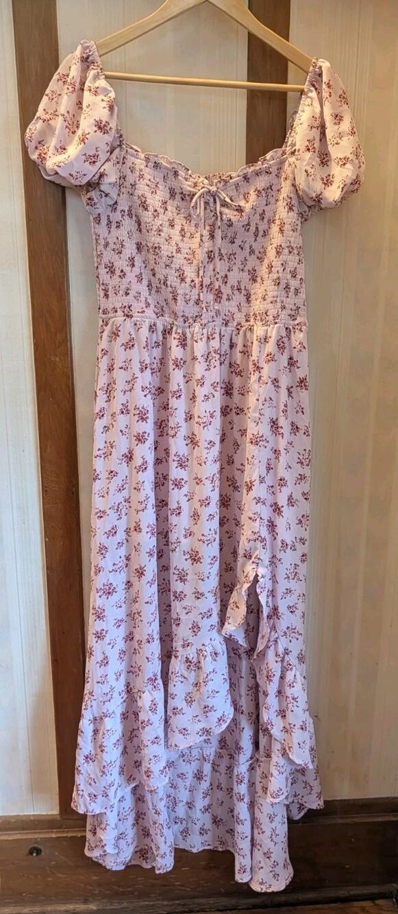 Francesca's Betsy Smocked Off Shoulder Dress Women's XL Pink Floral